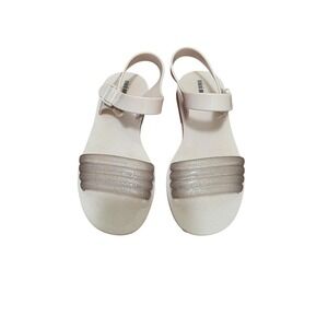 Mini Melissa Ivory & Metallic Glitter Strap Sandals Girls Size 12
